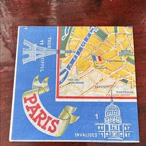 VTG Paris Themed Napkin with Map Design